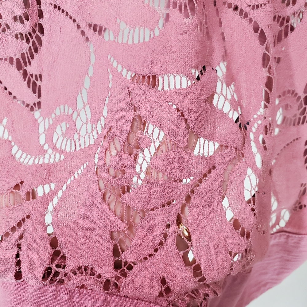 LOGO by Lori Goldstein Women's Open Front Dusty Pink Lace Cardigan Size M - Picture 3 of 7